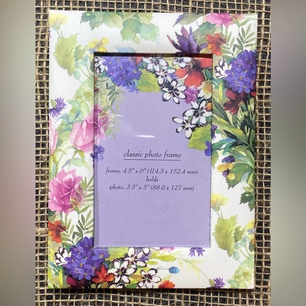 Picture Frame Floral Paper Print Holds 3.5”X5” 1998 Polardreams International